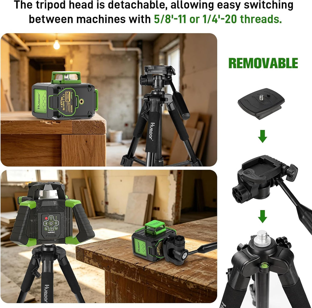 HUEPAR Laser Level 360 Self Leveling with 50" Tripod, 3x360° Laser Leveler