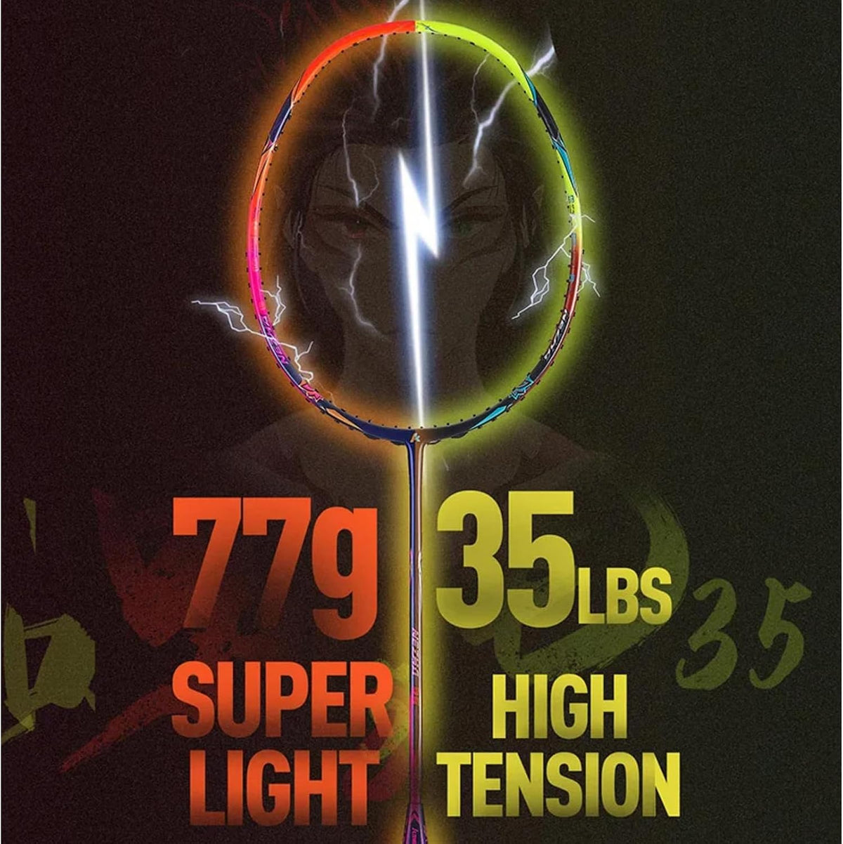 Kawasaki Professional Badminton Racket 35lbs High Tension 5U Ultra-Light 40T High Modulus Graphite Attack Type Lightweight Racket NEZHA 35