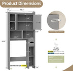 Over the Toilet Storage Cabinet, Freestanding Farmhouse Storage Cabinet Over Toilet, Bathroom Organizer with Paper Holder Stand and Adjustable Shelf, Grey