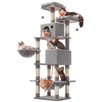 Feandrea Cat Tree, 81.1-Inch Large Cat Tower, Multi-Level Condo, Smoky Gray