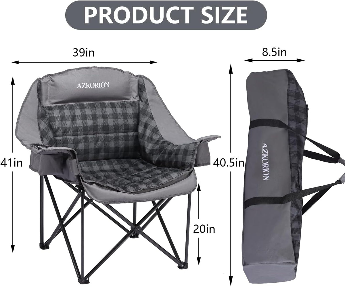 2 Pack Oversized Camping Chair for Adults, Portable Heavy Duty Padded Outdoor Chairs with Phone Pouch and Side Cup Holder for Camping, Fishing, Beach, Sports, Supports 500lbs