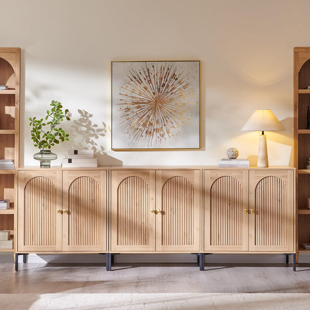 IFGET 61.75" W Modern Arched Sideboard Buffet Cabinet with Storage, Natural