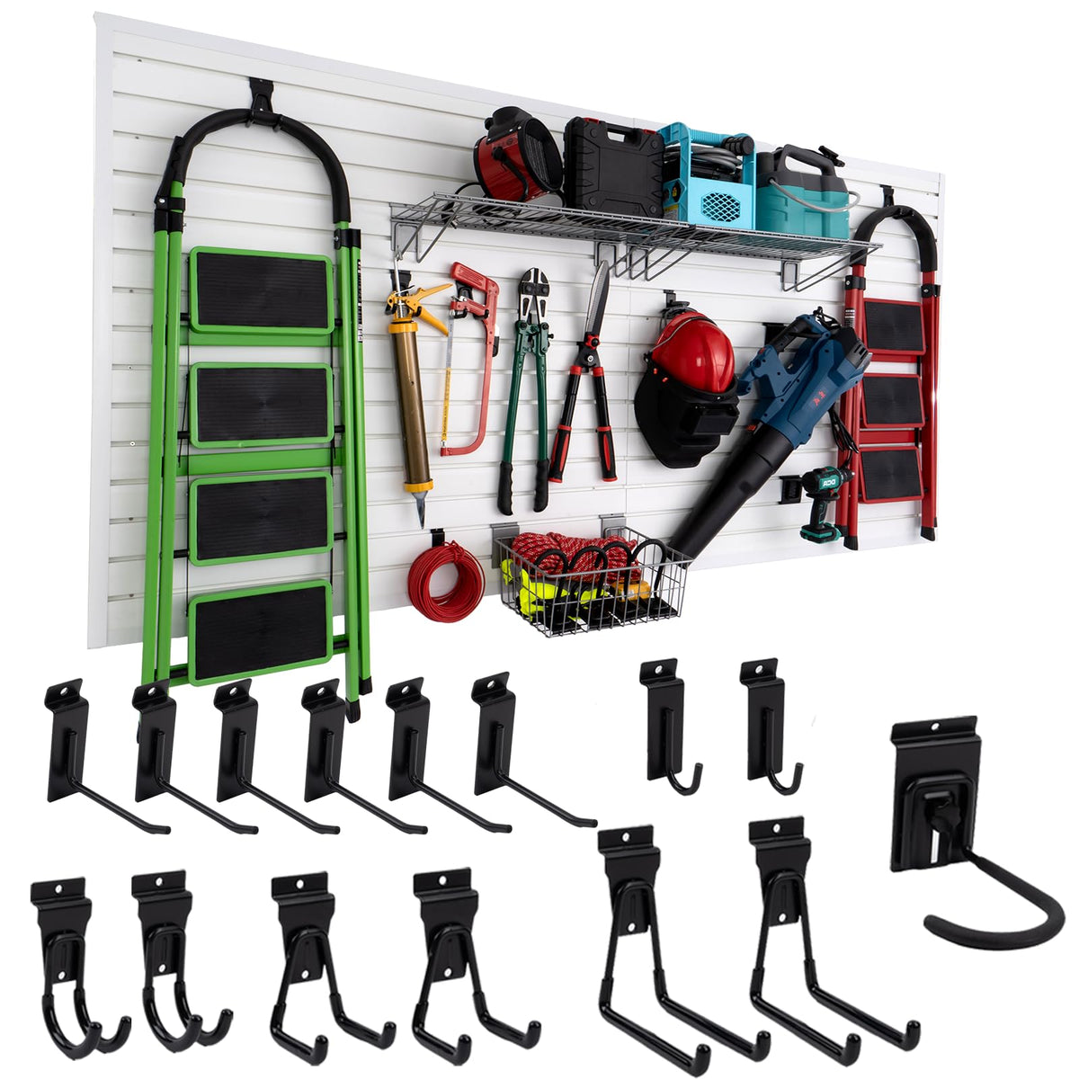 FRAYSCENT Slat Wall Paneling Garage Slat Wall Storage Systems Slatwall Panels Power Tool Organizer Wall Mount, PVC Garage Storage & Organization Products Slate Board (Black, 4ft x 8ft)