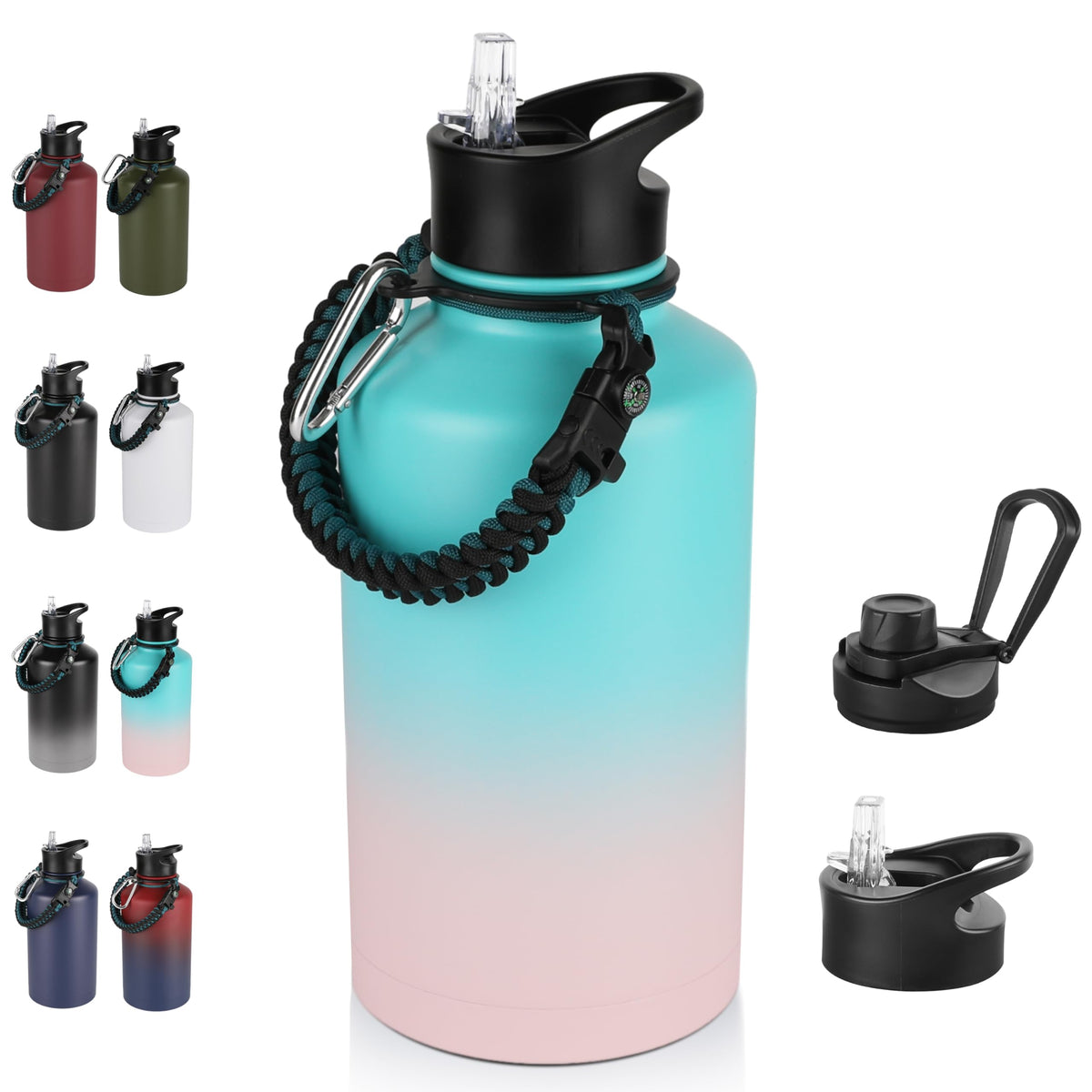 32 oz Insulated Water Bottle Bulk 8 Pack, Stainless Steel Sports Water Bottles with Straw Lid & Wide Mouth Lids, Double Walled Vacuum, Leak Proof, White