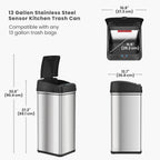 iTouchless 50L / 13 Gal. Dog-Proof Sensor Kitchen Trash Can | Odor Filter