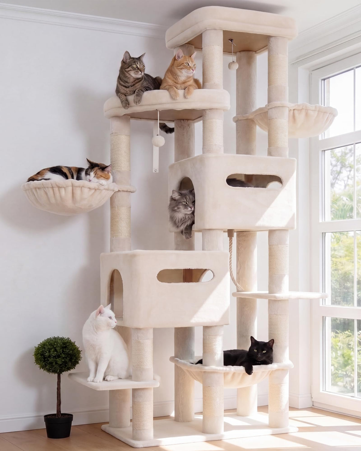 Heybly Cat Tree, 74.8'' Spacious & Tall Cat Tower for Large Cats HCT062MJ-1