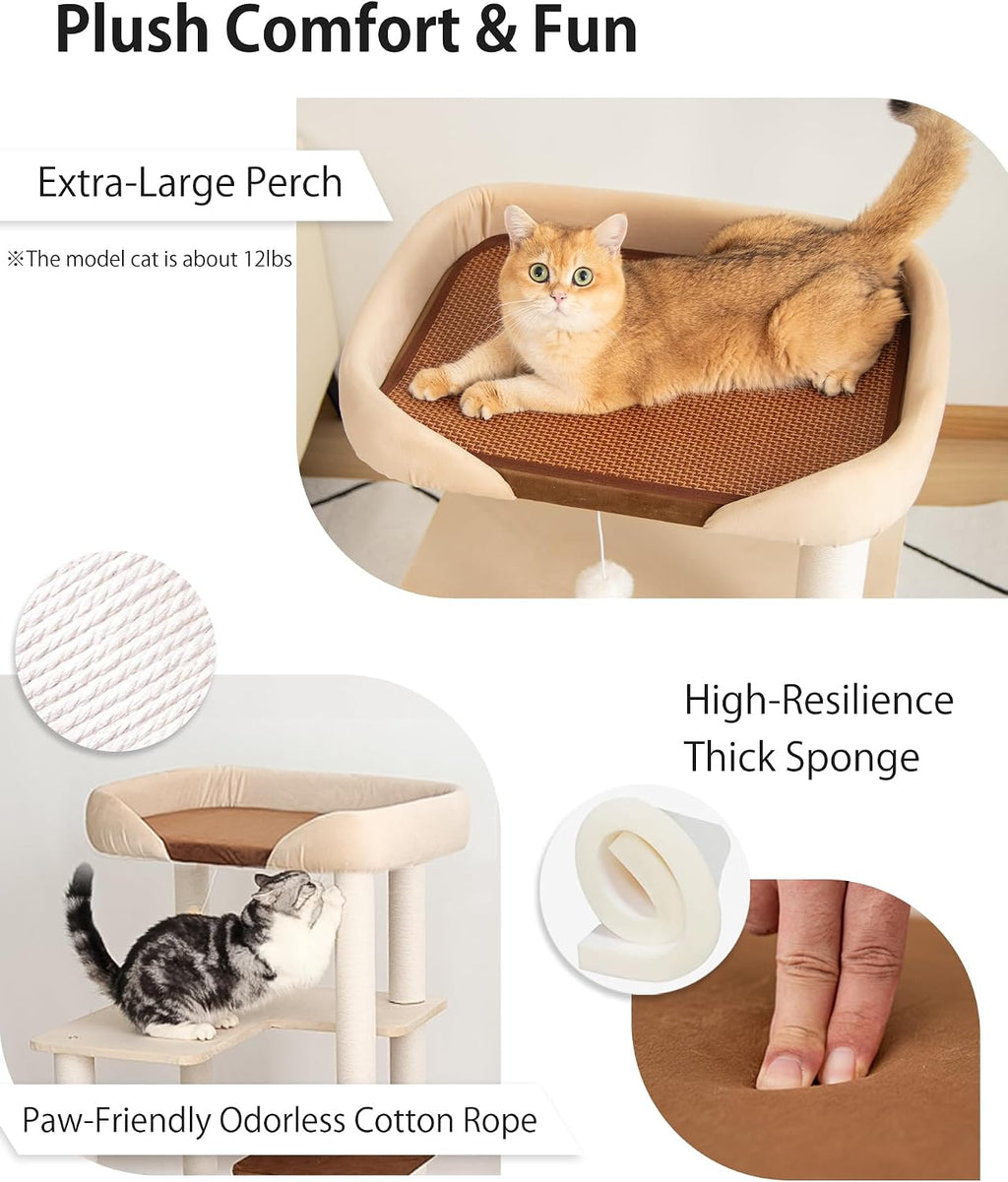 37.5" Cat Tree Tower for Large & Senior Cats, Low-Step Design