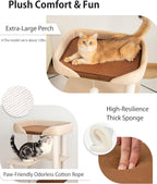 37.5" Cat Tree Tower for Large & Senior Cats, Low-Step Design