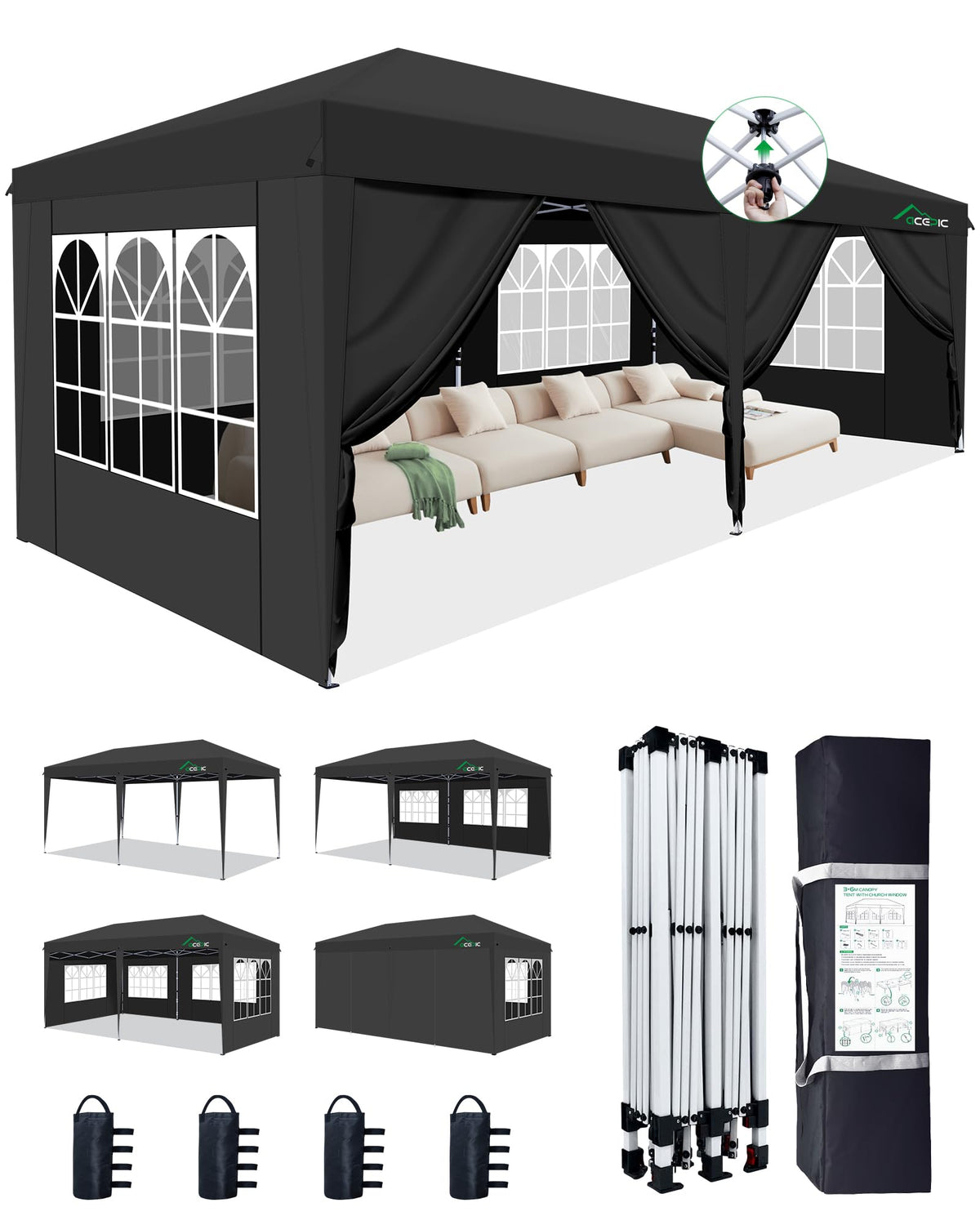 Acepic 10x10 Pop Up Canopy Tent, Easy Setup Portable Shelter, White, 10*10