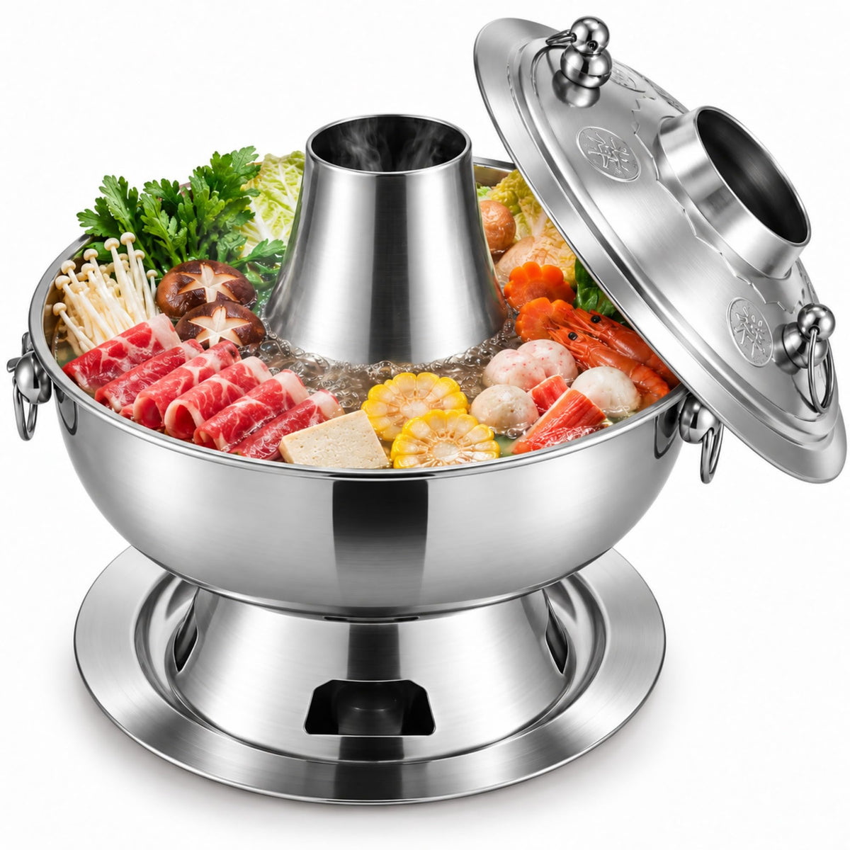 Charcoal Hot Pot, Chinese Charcoal Hot Pot Cooker for Camping (Gold)