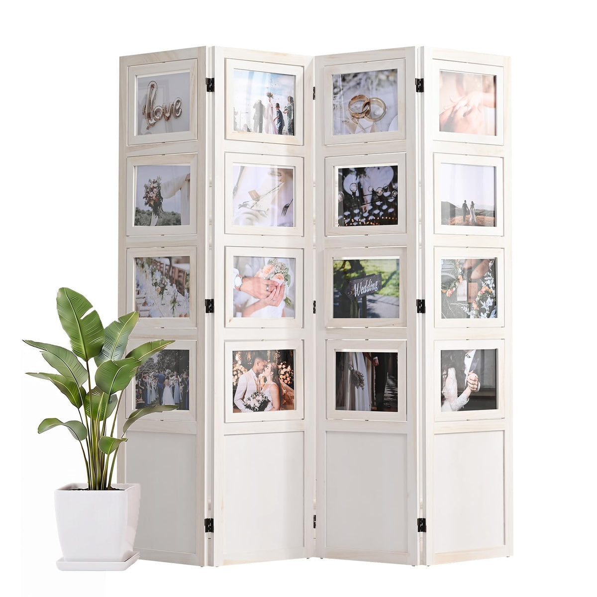 4 Panel Photo Room Divider, Folding Privacy Screen Decorative, White