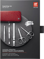 ZWILLING Beauty Classic INOX 5-Piece Manicure Set Pedicure Kit, Stainless Steel Nail Care, Cowhide, Crocodile Edition, Red