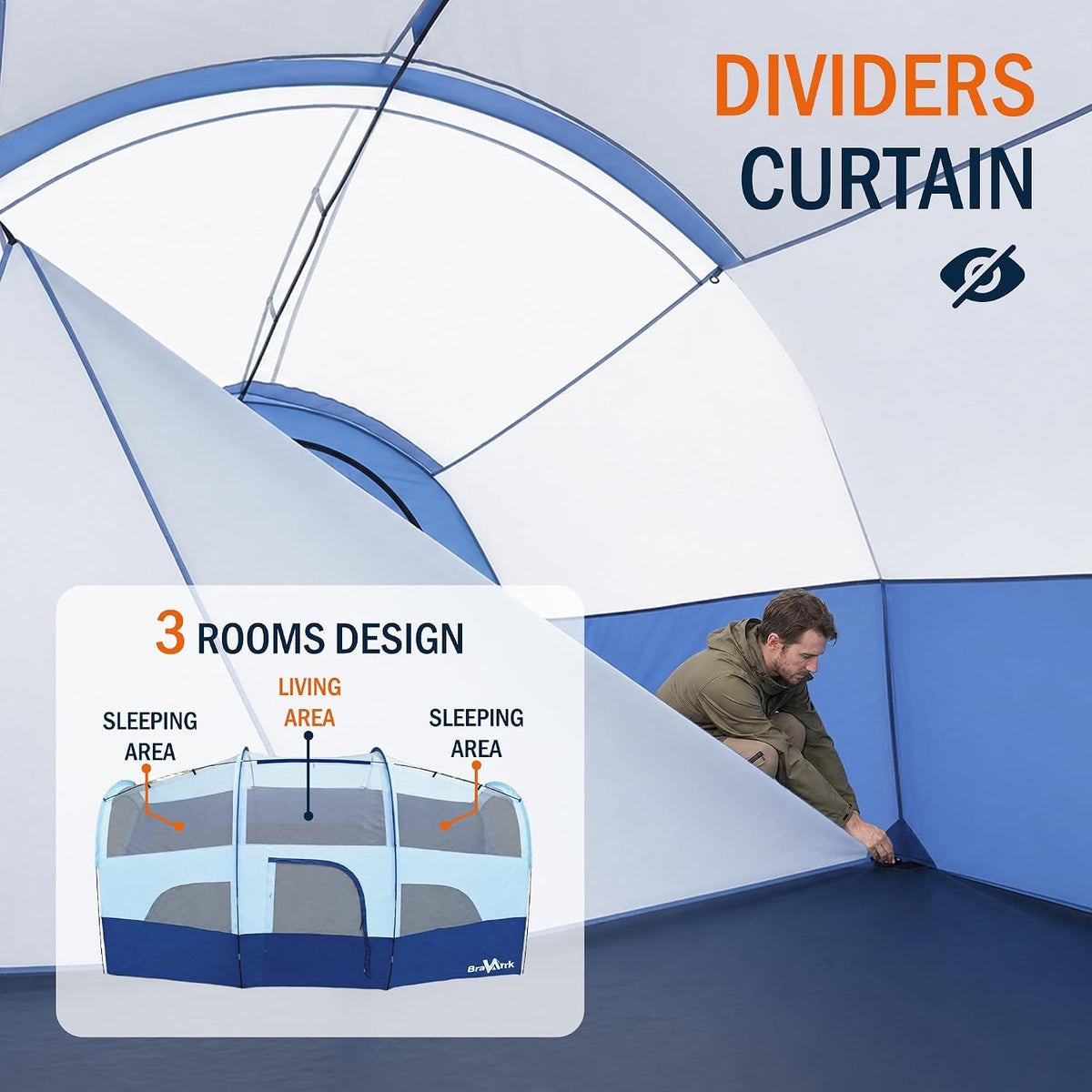 Camping Tent for 8 Person, 3 Room Family Tent with Rainfly