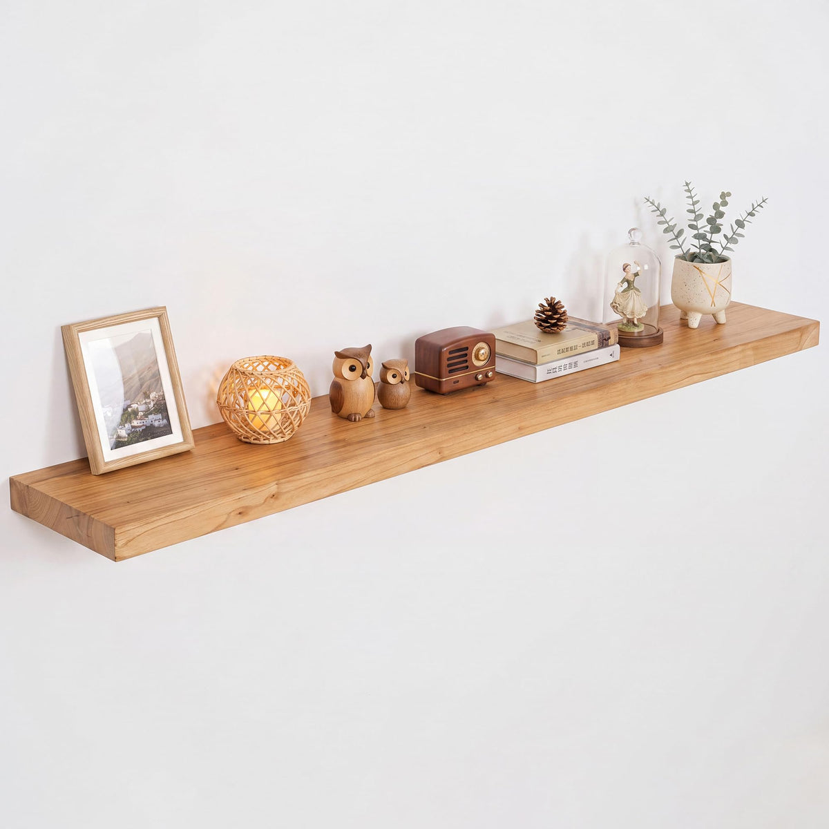 Live Edge Elm Floating Shelves - 24 In Rustic Solid Wood Shelves with Heavy-Duty Invisible Bracket, Wall-Mounted Wooden Shelf for Living Room, Bathroom, Kitchen Storage & Display, Set of 2, Natural