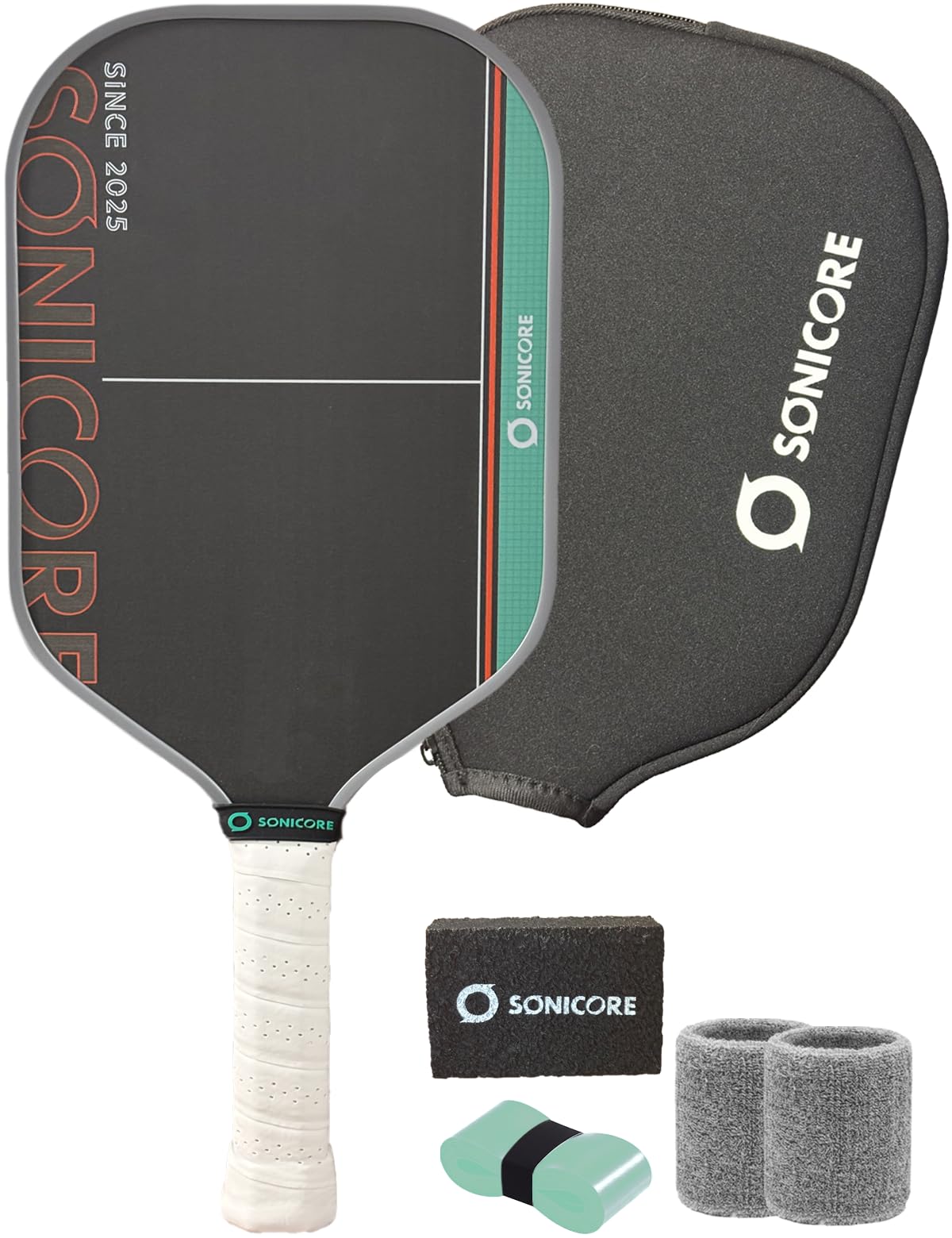 SONICORE Pickleball Paddles Set of 2, Carbon Fiber 16mm, 4 Balls & Bag