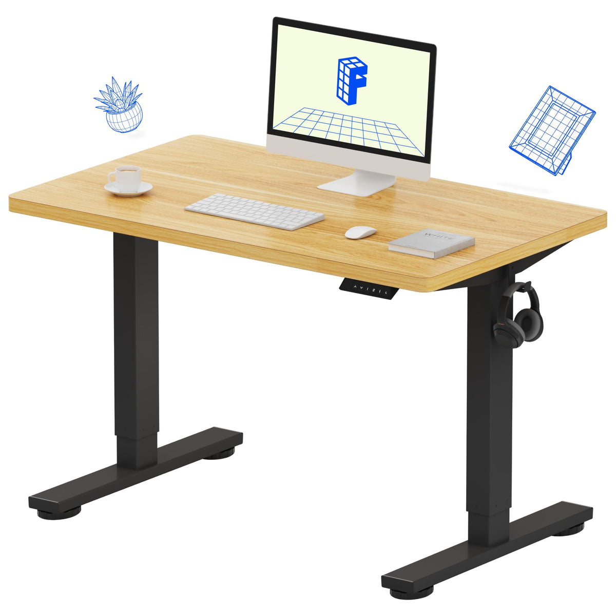 FLEXISPOT EN1 One-Piece Standing Desk, Electric Adjustable with 4 Memory Presets, 176 LBS Capacity, Stable & Quiet, Seamless Desktop for Home Office & Dual Monitors, 48"x24" Maple(White Frame)