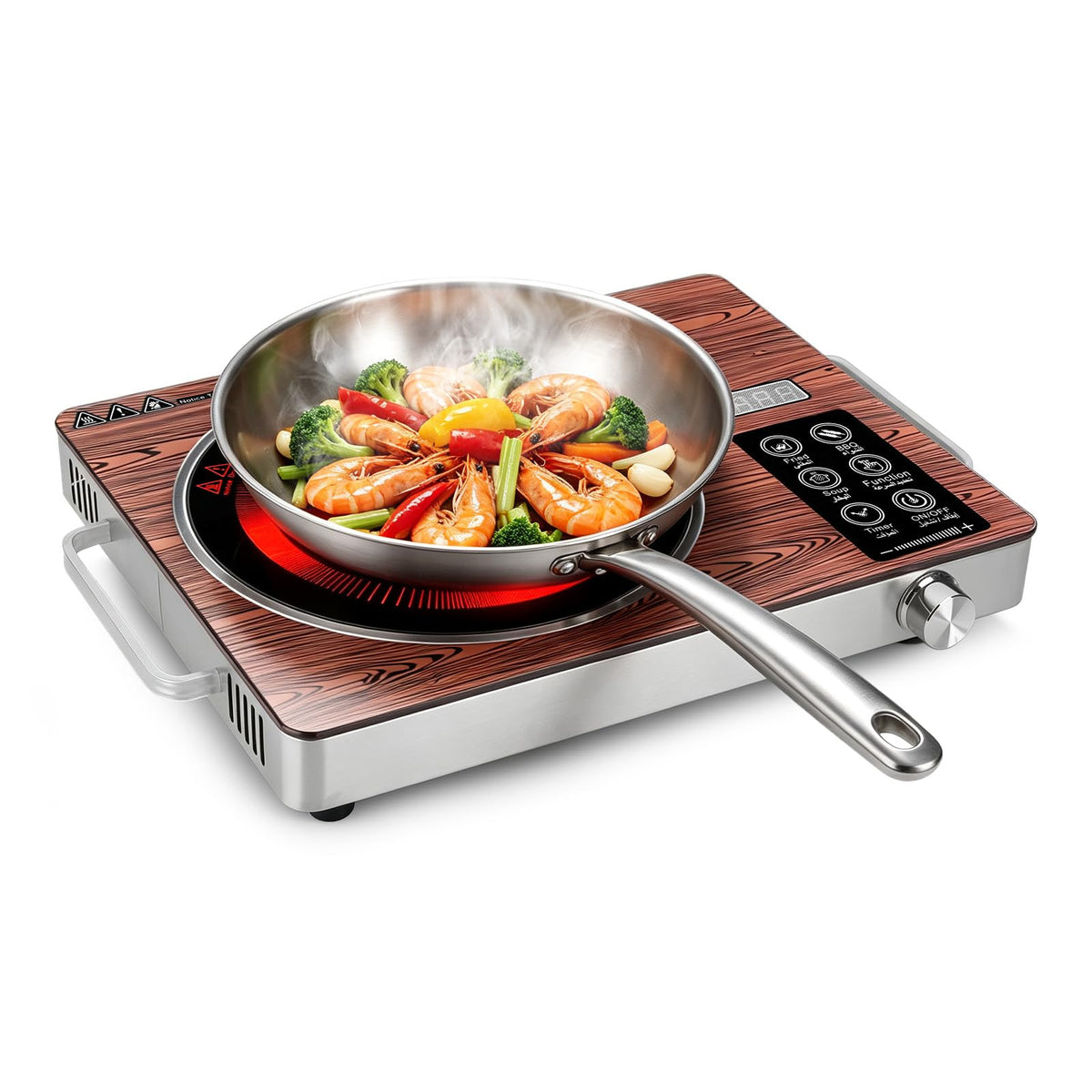 Electric Countertop Double Burner, 7000W Ceramic Cooktop with Crystal Glass Hot Plate & Stay Cool Handles, 12 Level Temperature Control, LED Display, Touch Control, Cooking Stove for Home Camping RV