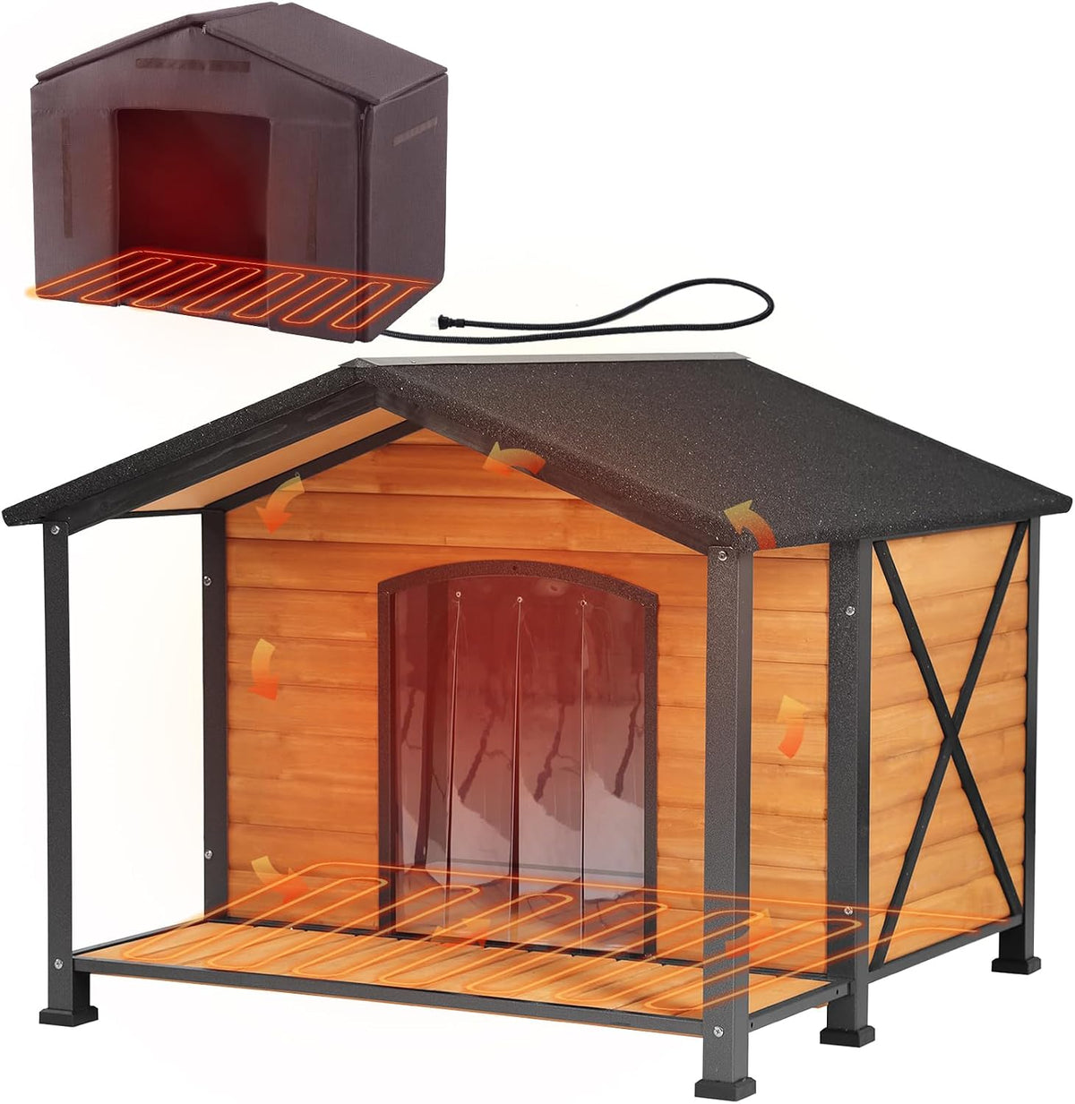 Aivituvin Heated Dog House Outdoor with Anti-Bite Metal Frame Insulated Indoor Dog Kennel 41.6'L Large Dog Cage for Small Medium Large Dogs with Heater and Insulated Liner for Winter