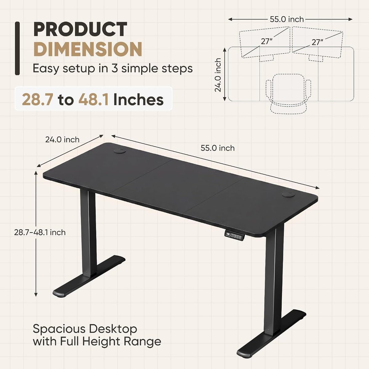 Furmax 55 Inches Electric Height Adjustable Standing Desk Home Office Desk