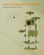 Feandrea Cat Tree, 81.1-Inch Large Cat Tower, Multi-Level Condo, Green