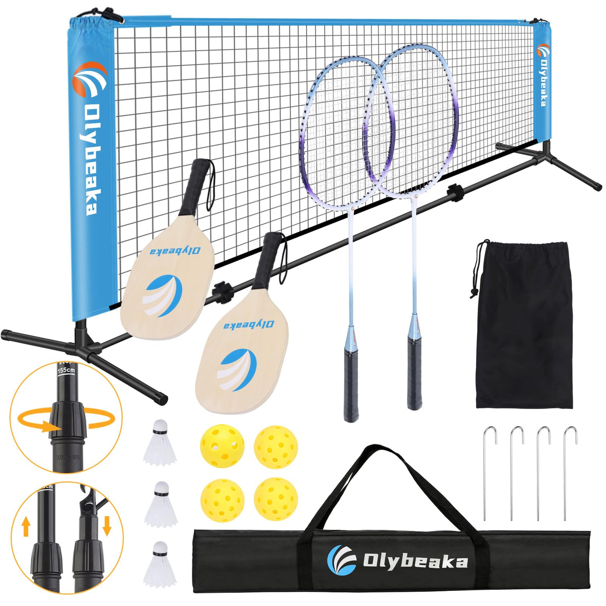 All-in-one Portable Badminton & Pickleball Net Set for Backyard Driveway