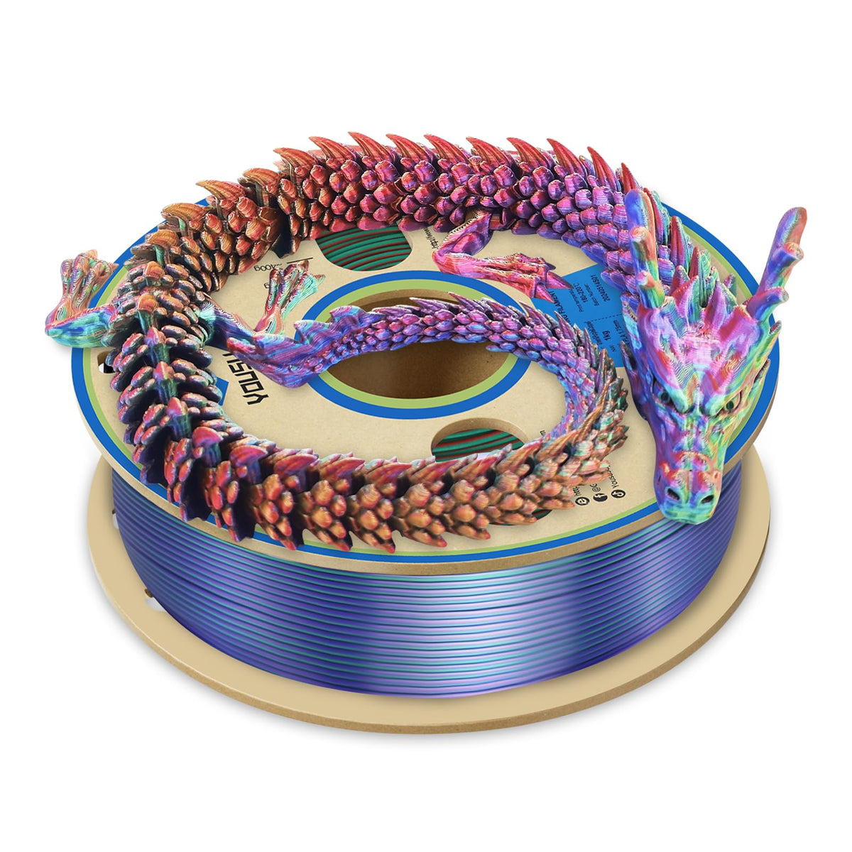 YOUSU 3D Printer Filament Silk PLA Filament Rainbow Color,1.75mm Tri Color PLA Filament 6kg Pack,1kg Spool.