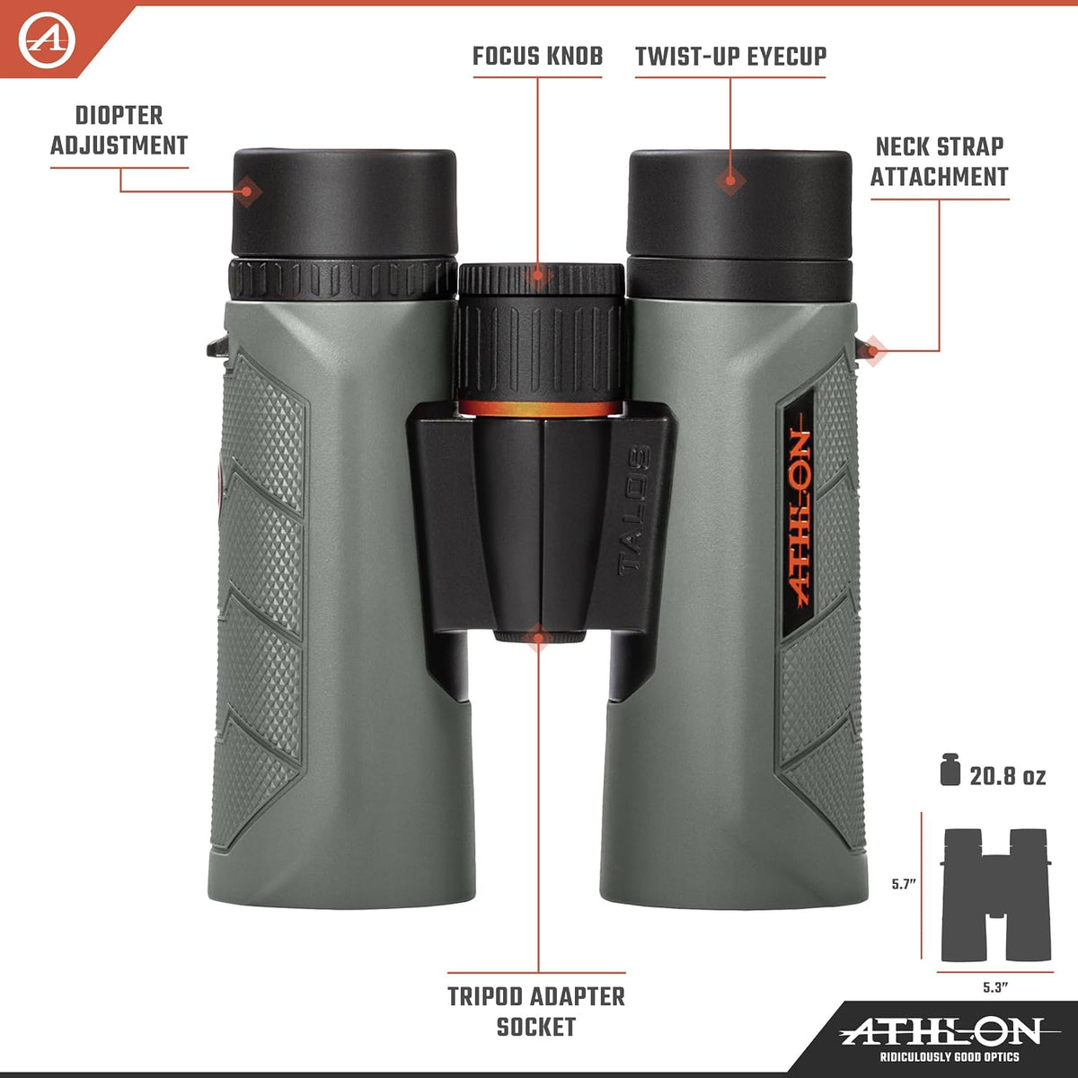 Athlon Optics 8x42 Talos G2 HD Binoculars with Eye Relief for Adults and Kids, High-Powered Binoculars for Hunting, Birdwatching, and More