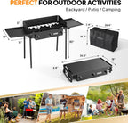 ROVSUN 3 Burner Outdoor Propane Gas Stove with Windscreen, 2 Shelves & Bag