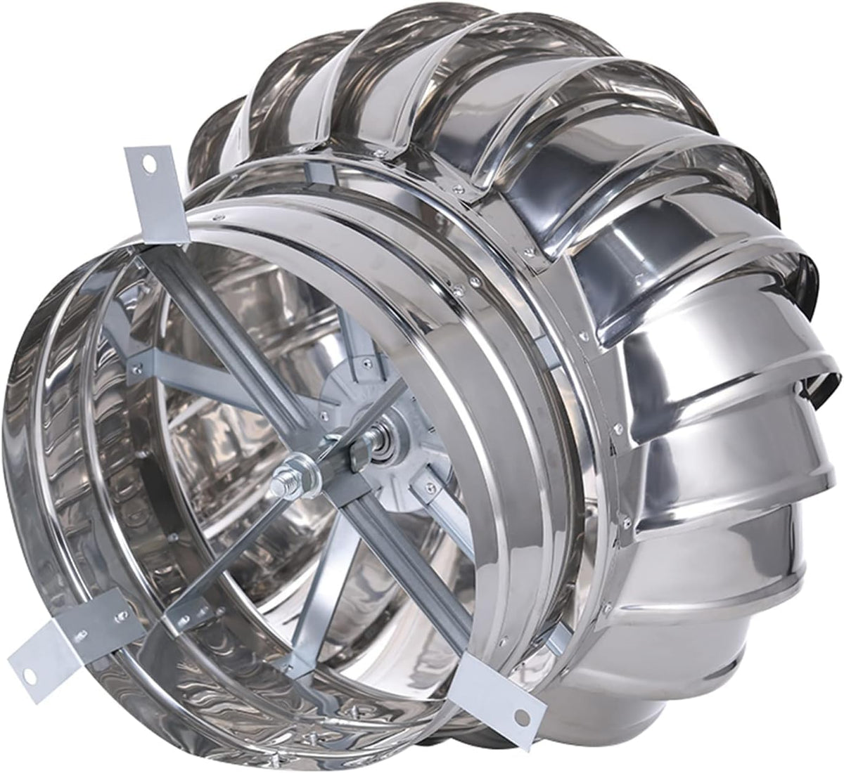 Chimney Rotating Ventilator Cap,Turbine Ventilator,304 Stainless Steel with Clamp Rotating Chimney Cowl Cap Fits Most Standard Chimney Pots Improves Indoor Air & Ventilation ,Silver,400mm/15.7in