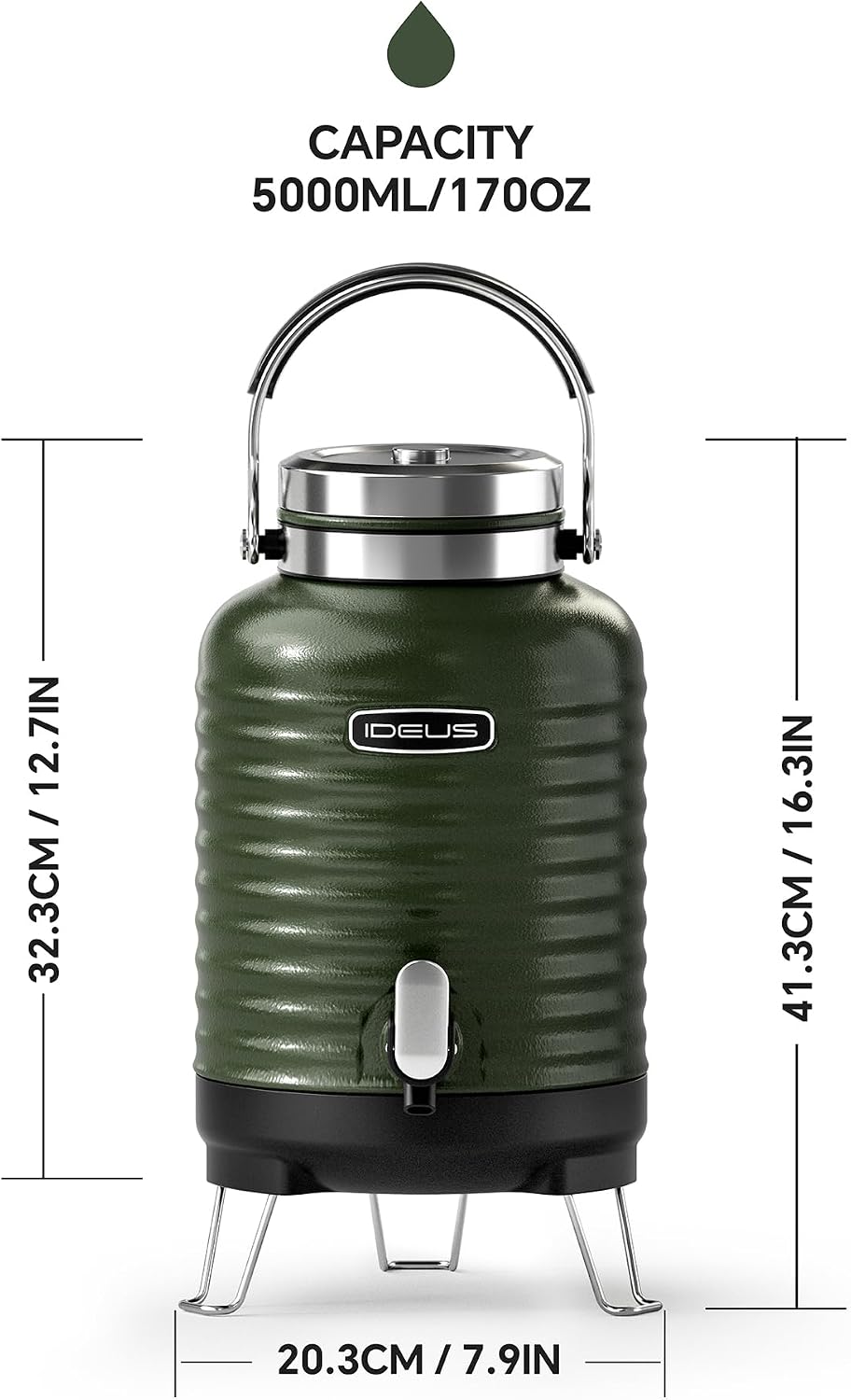 IDEUS Insulated Beverage Dispenser 1.4gal, Drink Container Deep Green