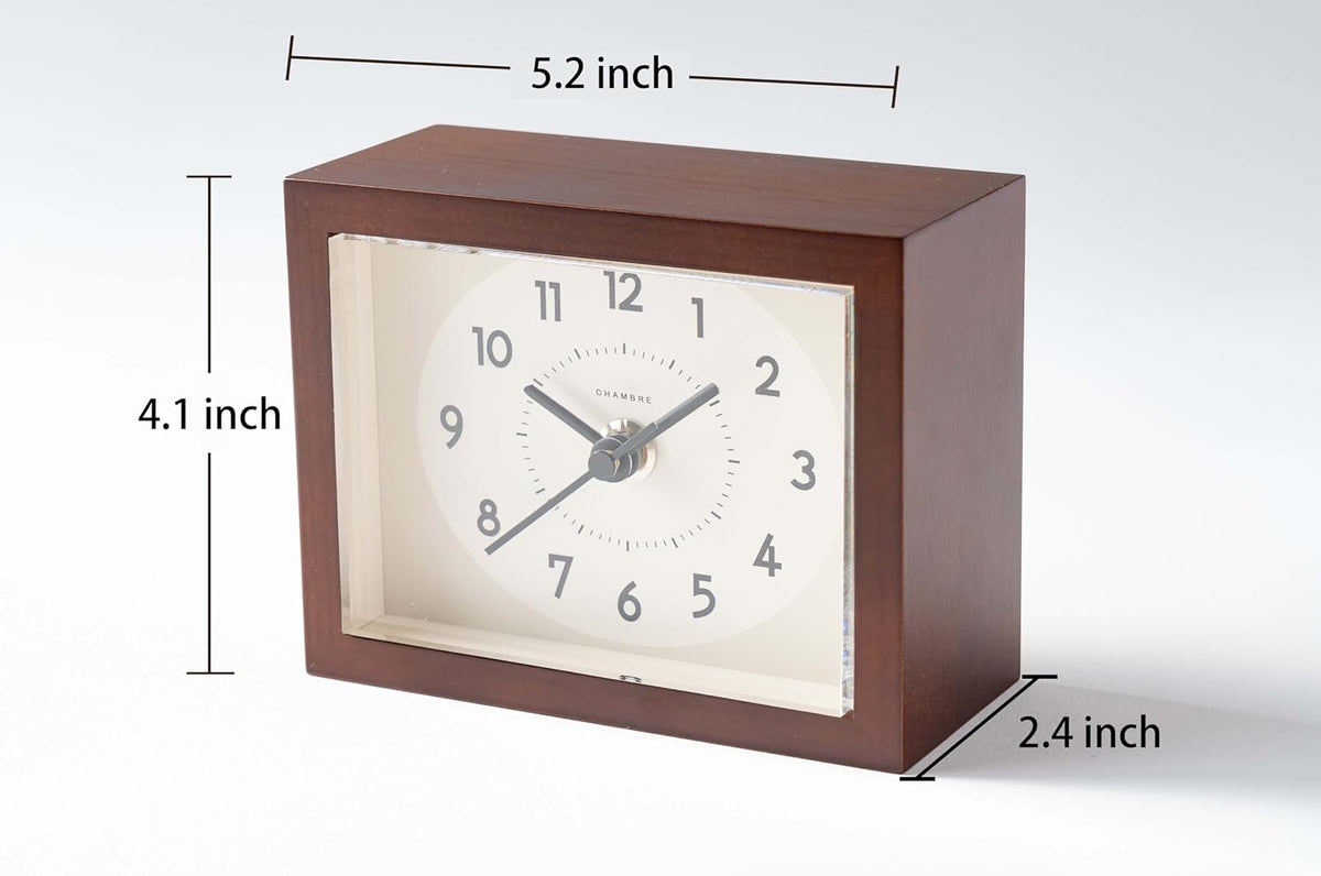 Wooden Desk Clock Japanese Handcrafted Solid Wood Clock Silent Non-Ticking Battery Operated Modern Decorative for Living Room Bedroom Office HINOKI Clock CH-070 (Dark Brown)