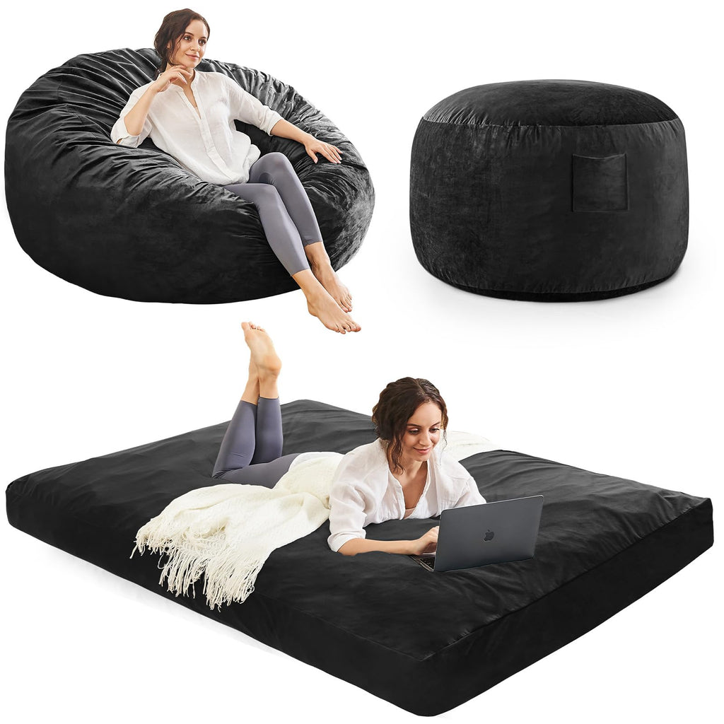 Bean Bag Chairs for Adults - Giant Bean Bag Convertible Floor Sofa