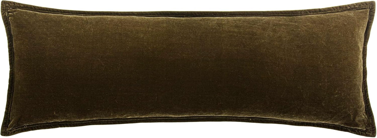 HiEnd Accents Stella Faux Silk Velvet Green Ochre Long Lumbar Pillow
