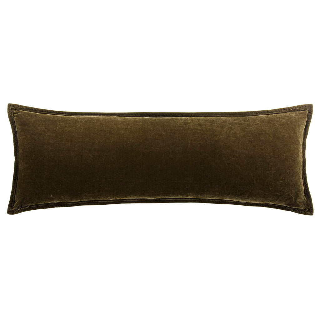 HiEnd Accents Stella Faux Silk Velvet Green Ochre Long Lumbar Pillow
