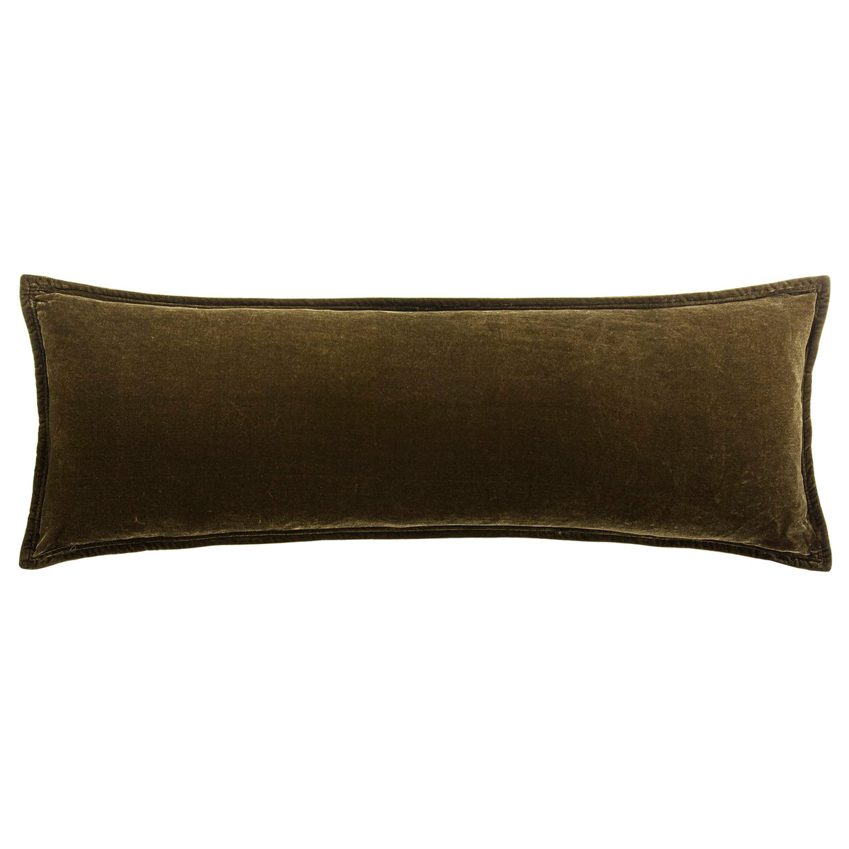 HiEnd Accents Stella Faux Silk Velvet Green Ochre Long Lumbar Pillow