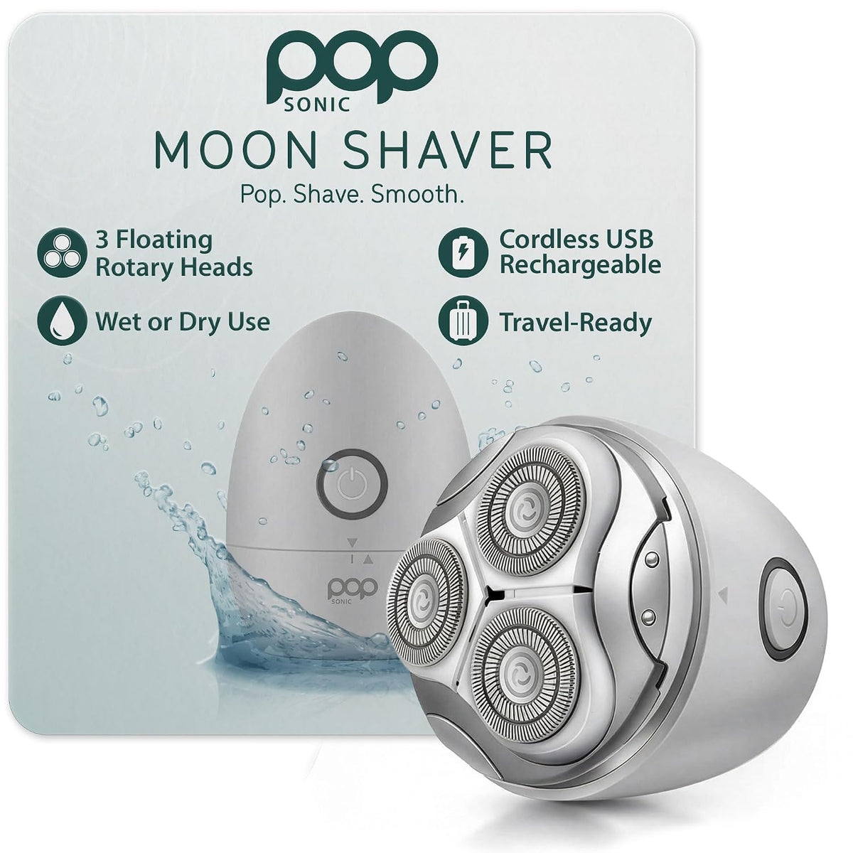 Pop Sonic Moon Shaver – 3-Head Electric Face & Body Shaver – (Rose Gold) – 3 Floating Rotary Heads Trimmer w/Removable Cap – Titanium Blades & Lithium-ion Battery – Razors for Women & Razors for Men