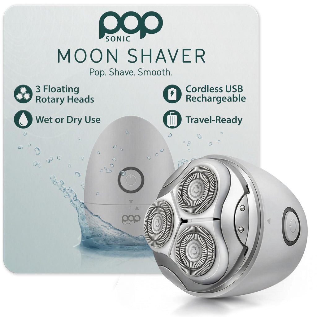 Pop Sonic Moon Shaver – 3-Head Electric Face & Body Shaver – (Rose Gold) – 3 Floating Rotary Heads Trimmer w/Removable Cap – Titanium Blades & Lithium-ion Battery – Razors for Women & Razors for Men