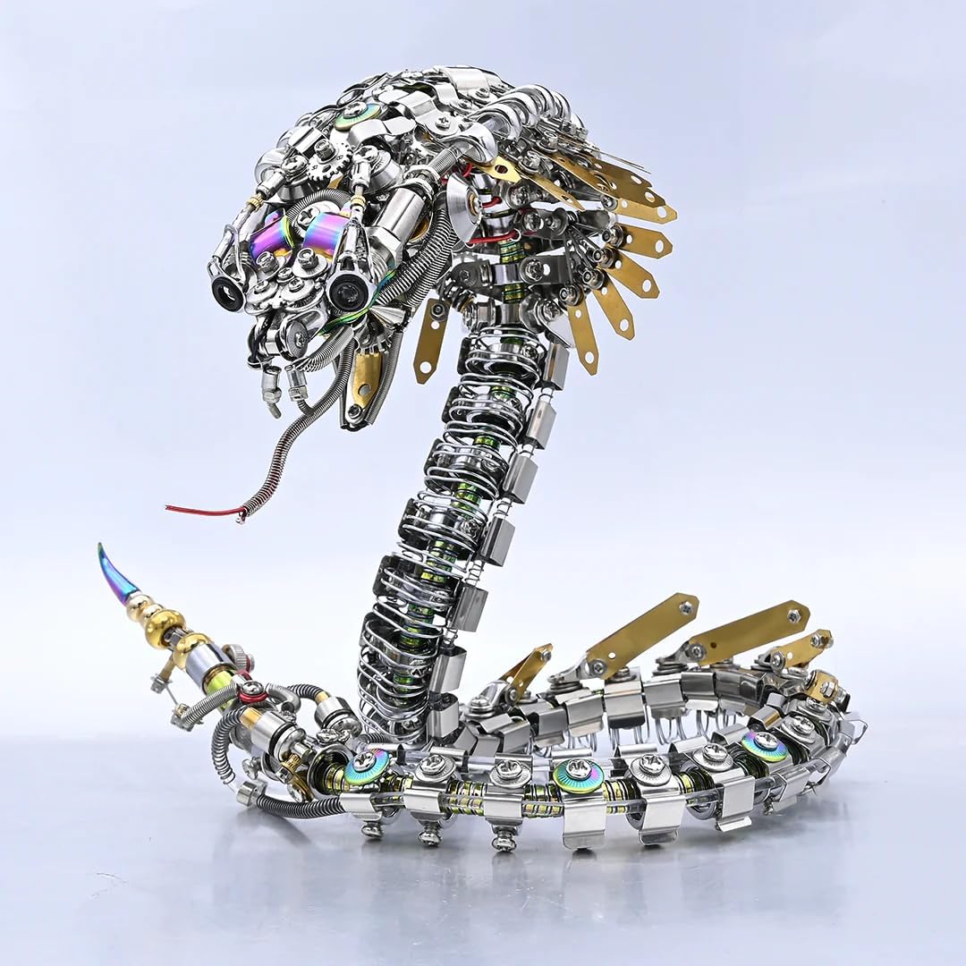 3D Metal Puzzle Snake Model Kit, 1000PCS DIY Assemble Steampunk Mechanical Viper Shadow Cobra with LED Light-Up Eyes, Creative Handcrafted Metal Art Craft Desktop Display & Decoration for Adults