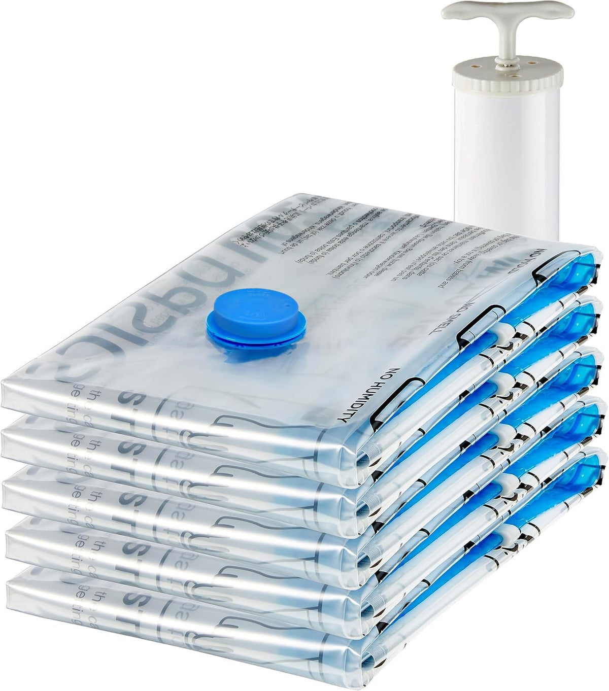 Amazon Basics Vacuum Storage Bags, Compression Space Saving for Clothes and Linens, Reusable with Hand Pump, Large, Clear, 5 Count (Pack of 10)