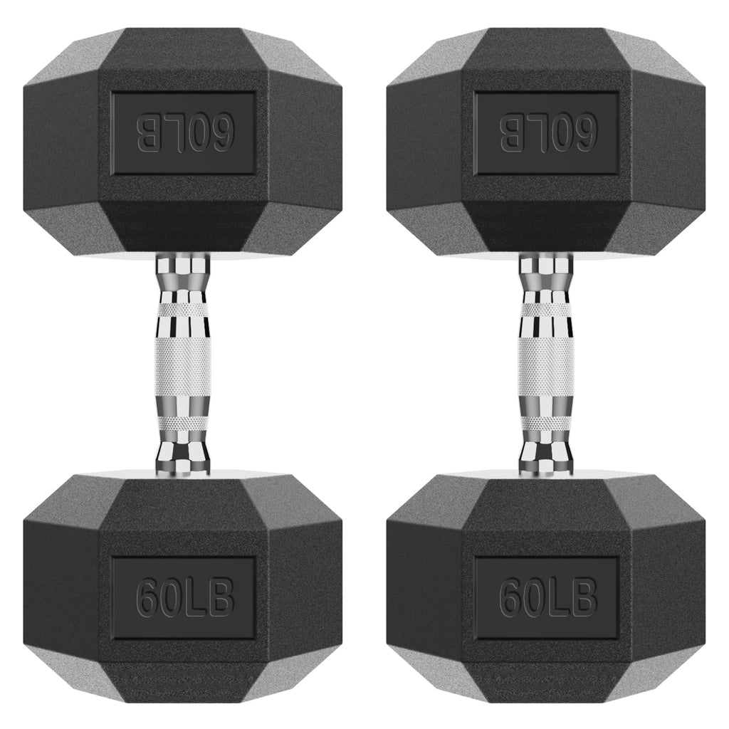 HANDBODE Hex Dumbbell Set of 2, Rubber Encased Fixed Dumbbells, 2.5-65 lb