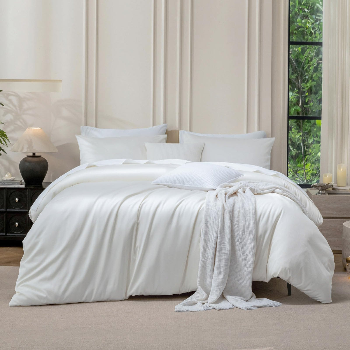 MooMee Queen Duvet Cover Set 100% Extra Long Staple Cotton Cooling Bedding