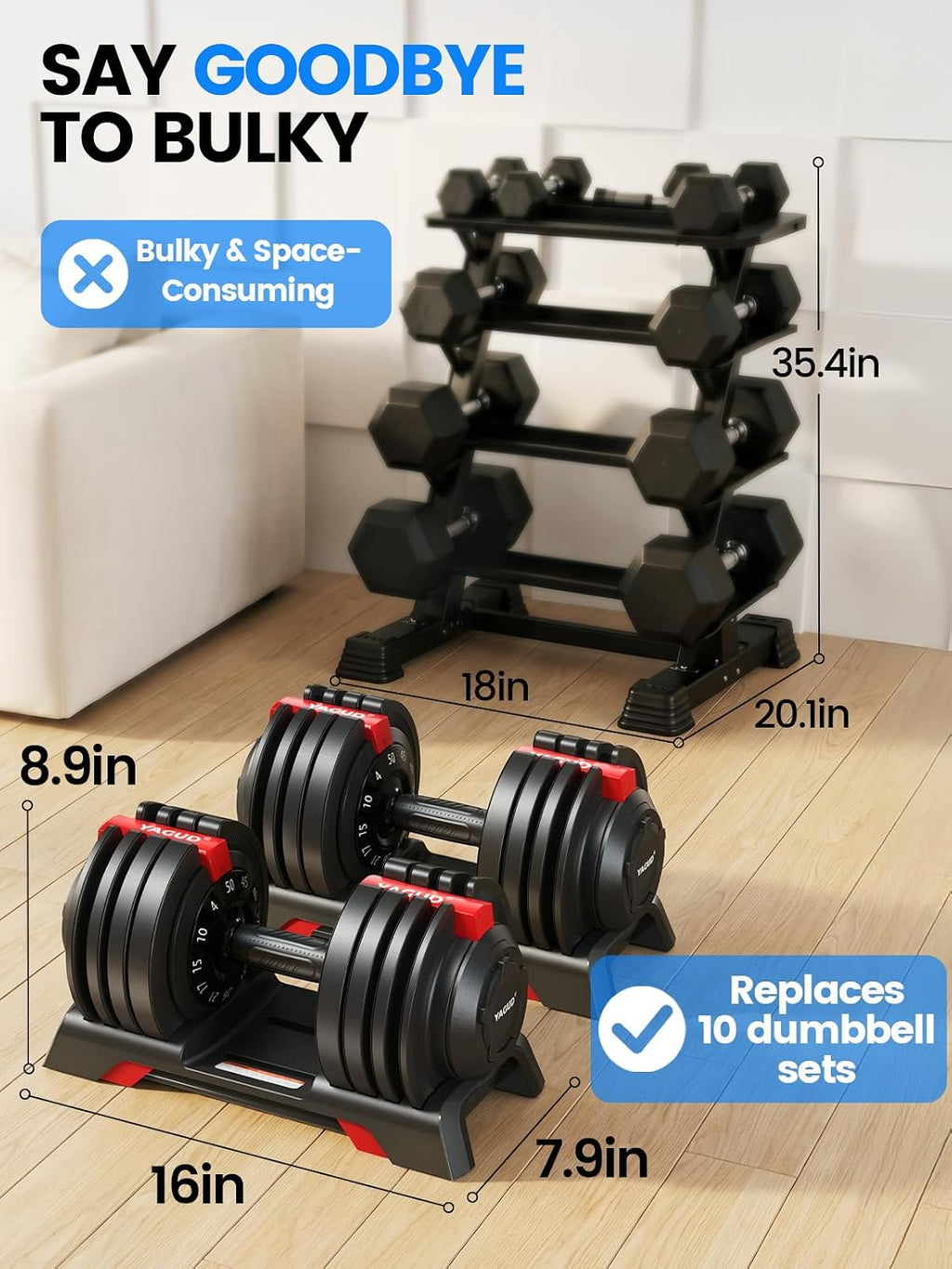 Yagud Adjustable Dumbbell Set, 40/50/90lbs Adjustable Weights Dumbbells