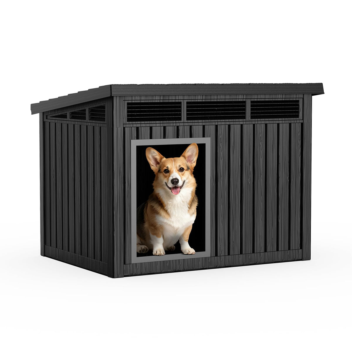 Durable Waterproof Resin Dog House,Indoor Outdoor Doghouse for Small to Large Dogs,Dog Kennel with Air Vents and Elevated Floor,Easy to Assemble and Clean(Black 42.87 * 32.95 * 31.61)