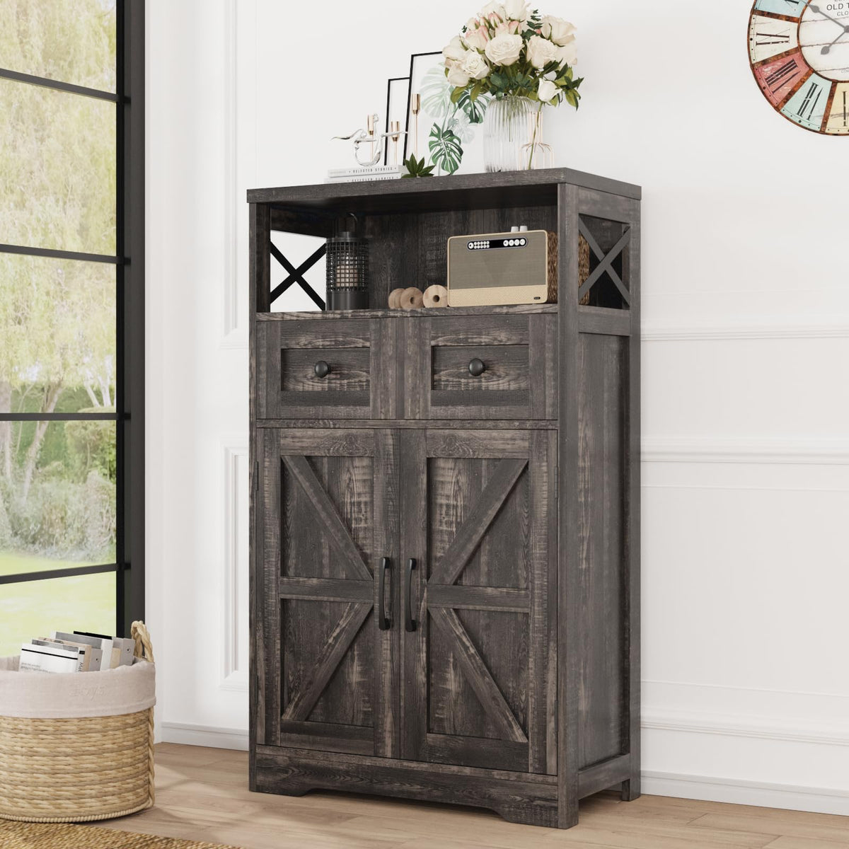 Farmhouse Storage Cabinet with Drawers, Small Kitchen Pantry Cabinet, White