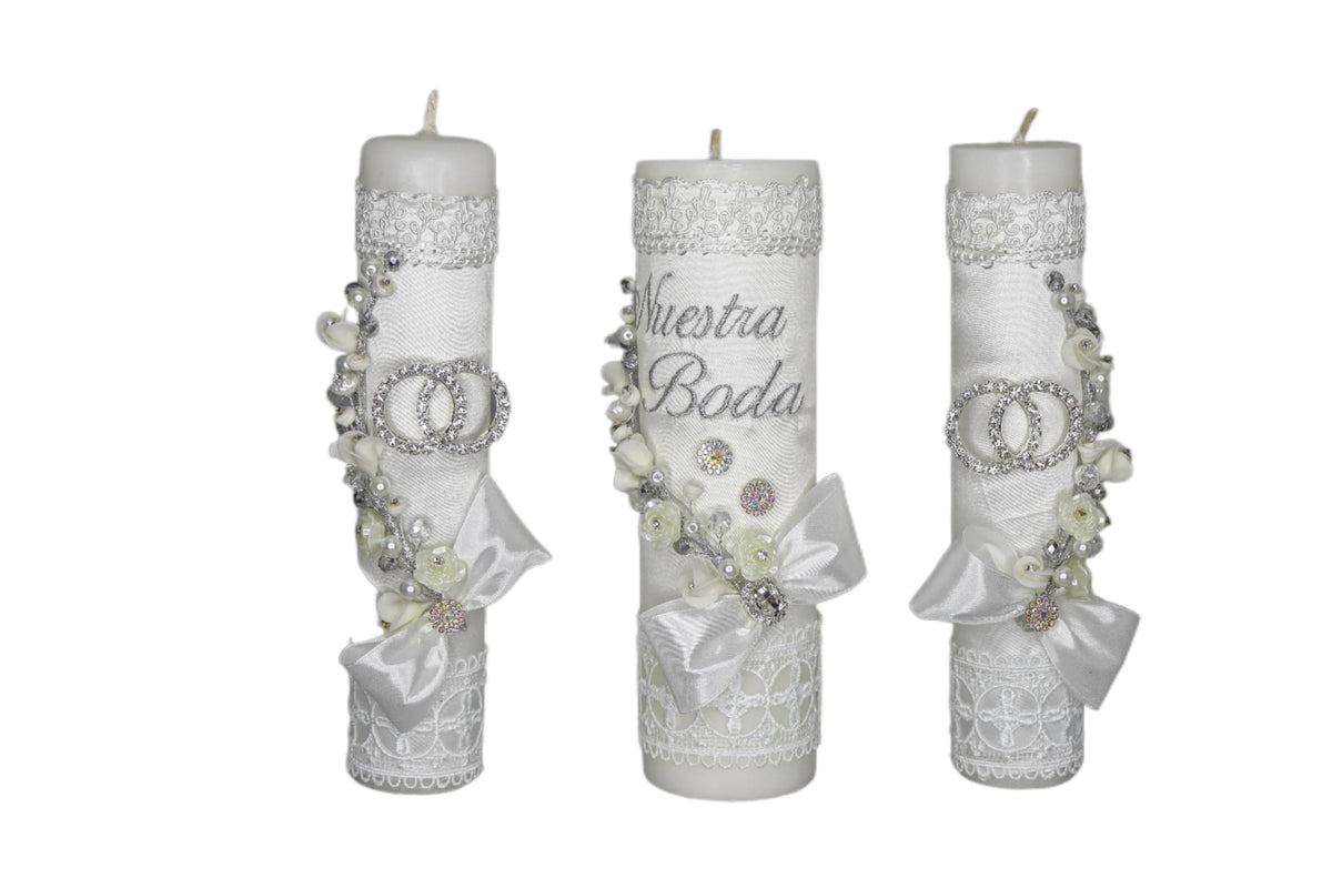 A&C Quinceañeras and More Unity Candles Wedding Set Unity candles Set of 3 for wedding Ceremony Candles for Wedding velas de union Candle for the couple VU60 (Ivory Gold)