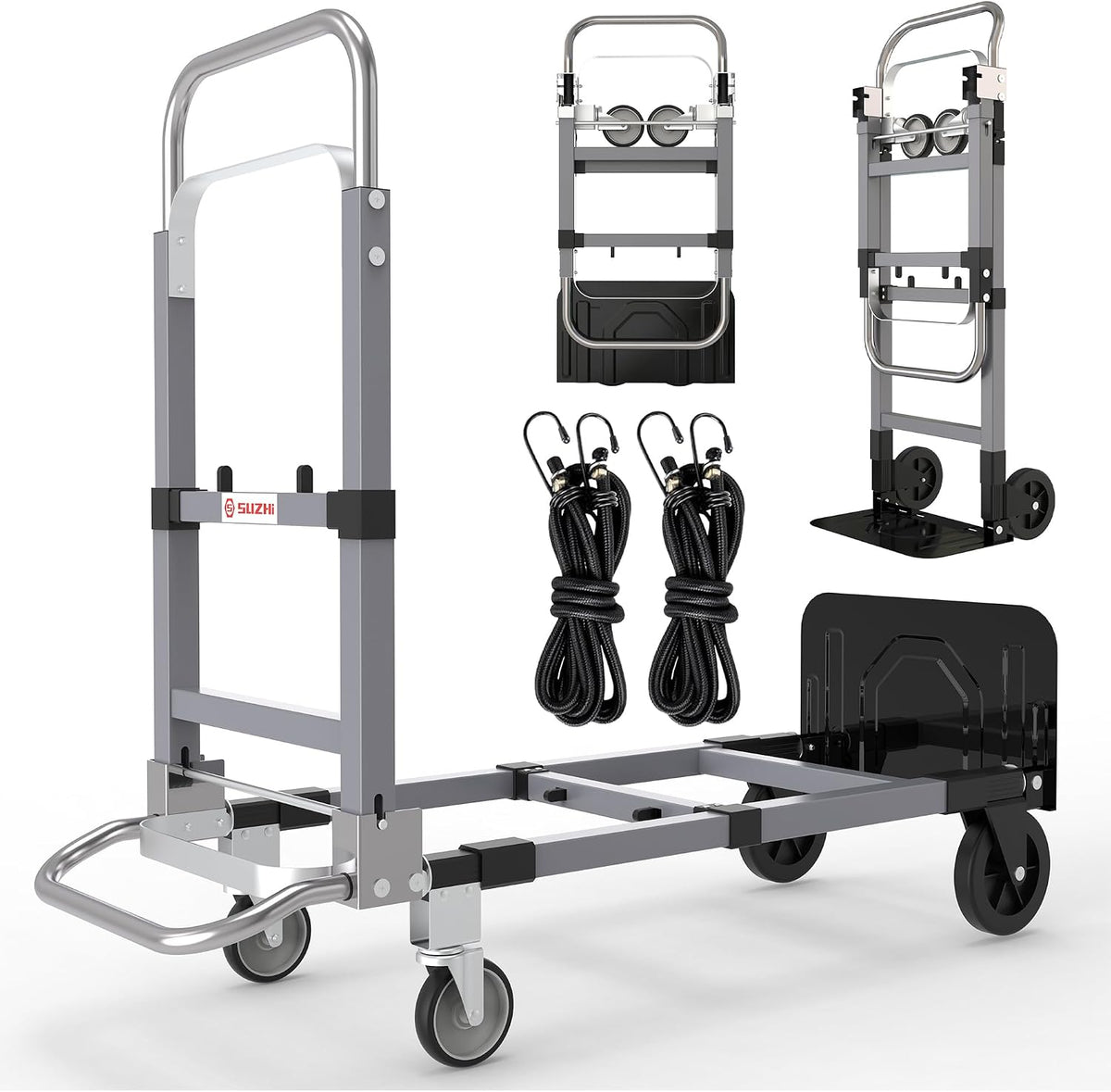 Suzhi Convertible Hand Truck Dolly Cart Heavy Duty/with 4 Wheels, 500 Lbs Load, 2 Straps for Moving Furniture/Appliance/Carton/Warehouse/Office