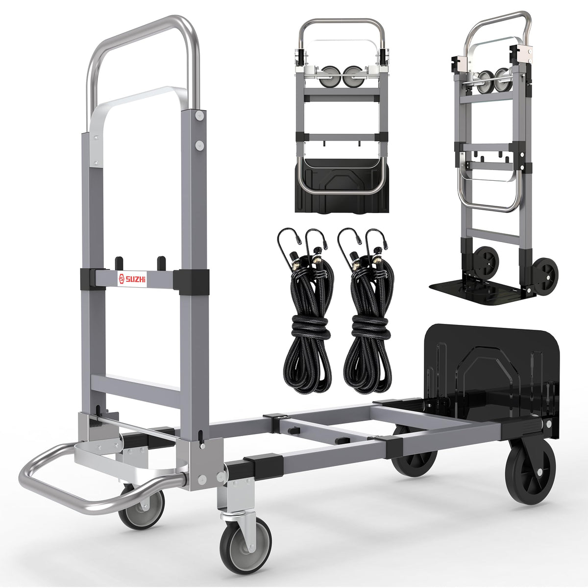 Suzhi Convertible Hand Truck Dolly Cart Heavy Duty/with 4 Wheels, 500 Lbs Load, 2 Straps for Moving Furniture/Appliance/Carton/Warehouse/Office