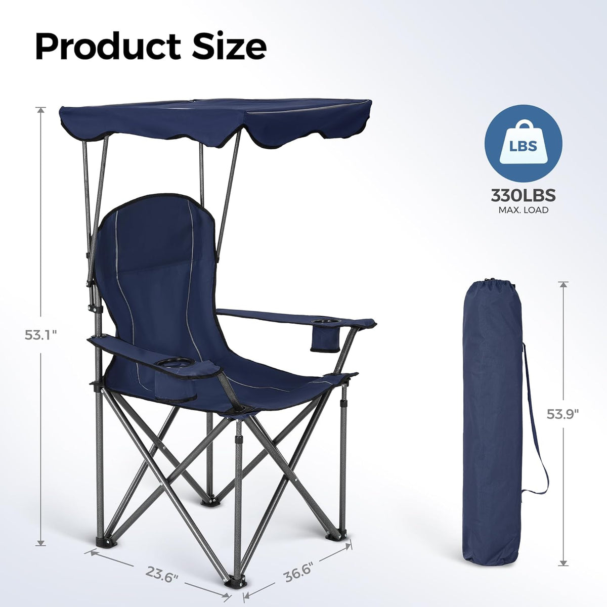 ALPHA CAMP Heavy Duty Canopy Camping Chairs with Adjustable Sunshade