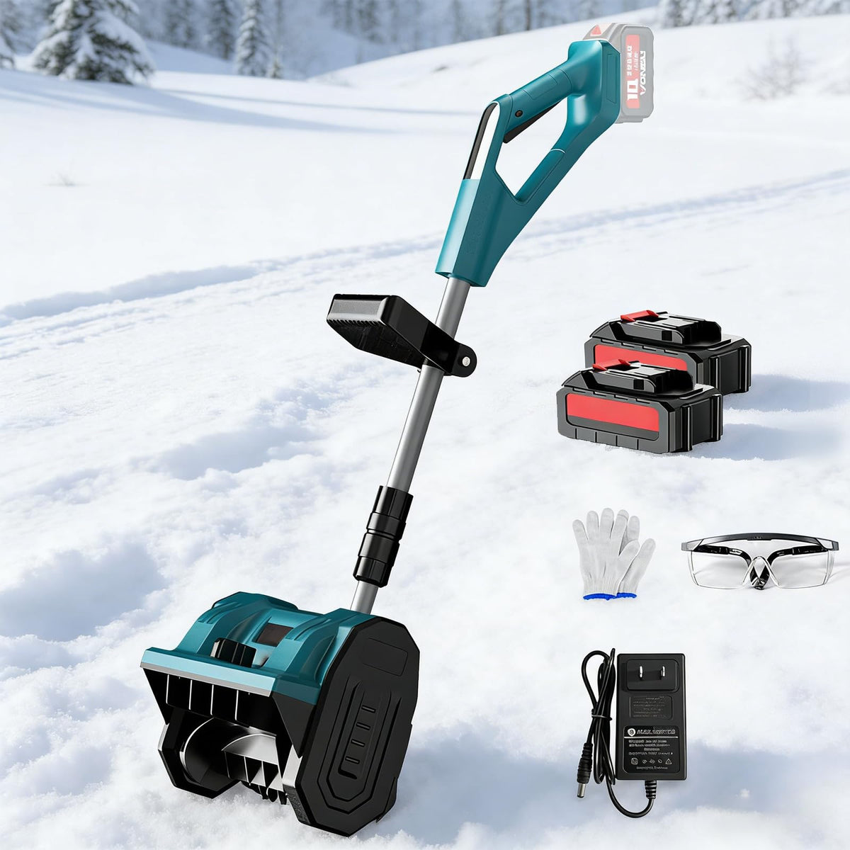 Cordless Snow Blower, Adjustable Handle for Easy Storage, Portable Brushless Electric Winter Snow Thrower - Cleaning Width 30cm/11.8in, for Deck,Steps,Patio,Driveway & Sidewalk red 1 Batteries