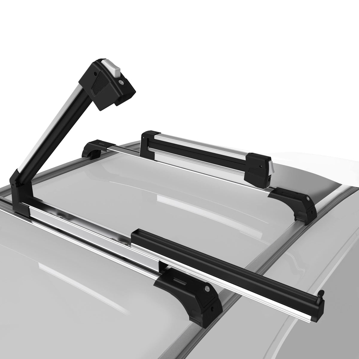 Erkul Ski Rack for Car Roof with Sliding Extension - 25" Universal Ski & Snowboard Rack with Lock | Holds 4 Pairs of Skis or 2 Snowboards - Fits All Types of Cross Bars-Black